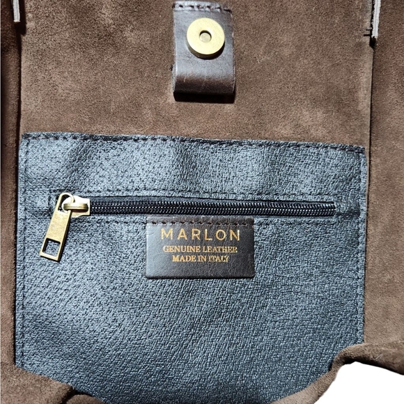 Marlon Brown Suede Tote Bag Made In Italy - Picture 9 of 10